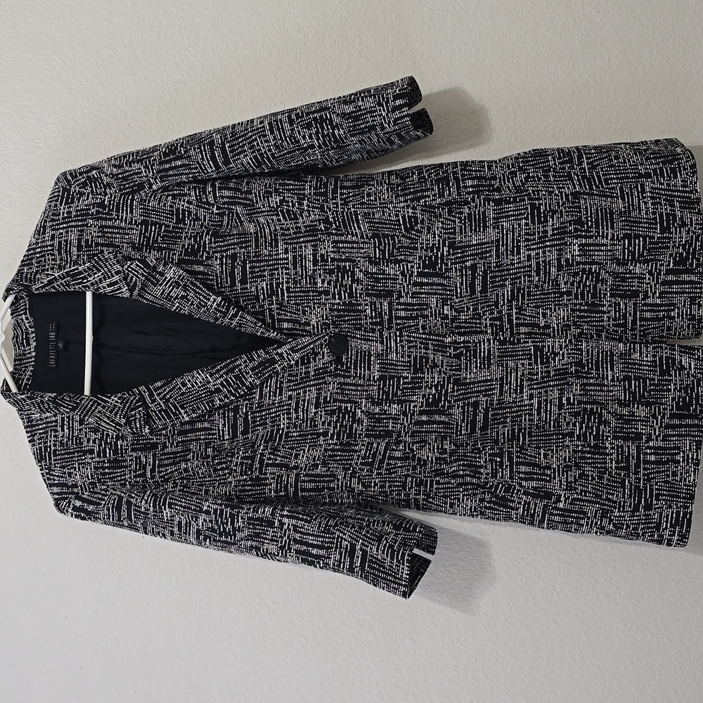 Lafayette 148 New York Black White Textured Long Blazer Jacket 12
